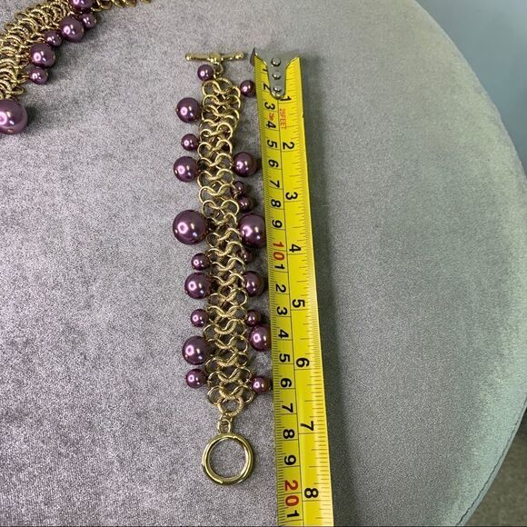 VINTAGE Kenneth Jay Lane Rare Gold Amethyst Purple Glass PEARLNecklace bracelet - Picture 16 of 17